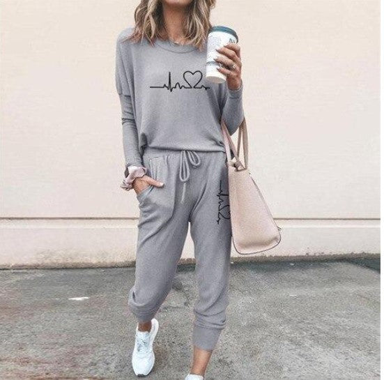 Women's Long Sleeve Suit Fashion Pullover Top And Pockets Drawstring Long Pants Solid Color Casual Sports Trouser Suit Clothing
