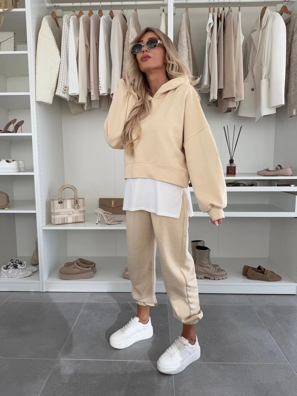 Hooded Sweatshirt Suit Loose Long Sleeve False Two-piece Tops And Jogger Sports Trousers Casual Spots Set For Women's Clothing