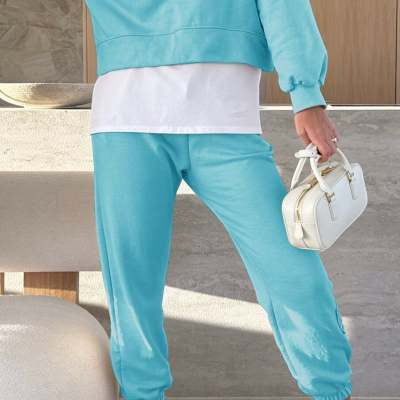 Hooded Sweatshirt Suit Loose Long Sleeve False Two-piece Tops And Jogger Sports Trousers Casual Spots Set For Women's Clothing