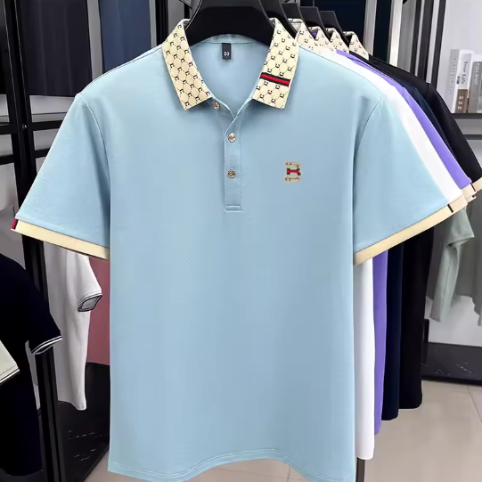 Polo de Hombre Manga Corta Elegante – Camiseta Casual Transpirable con Cuello y Botones