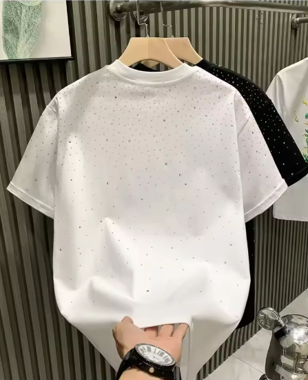 Camiseta de verano con remaches de diamantes de imitación para hombre